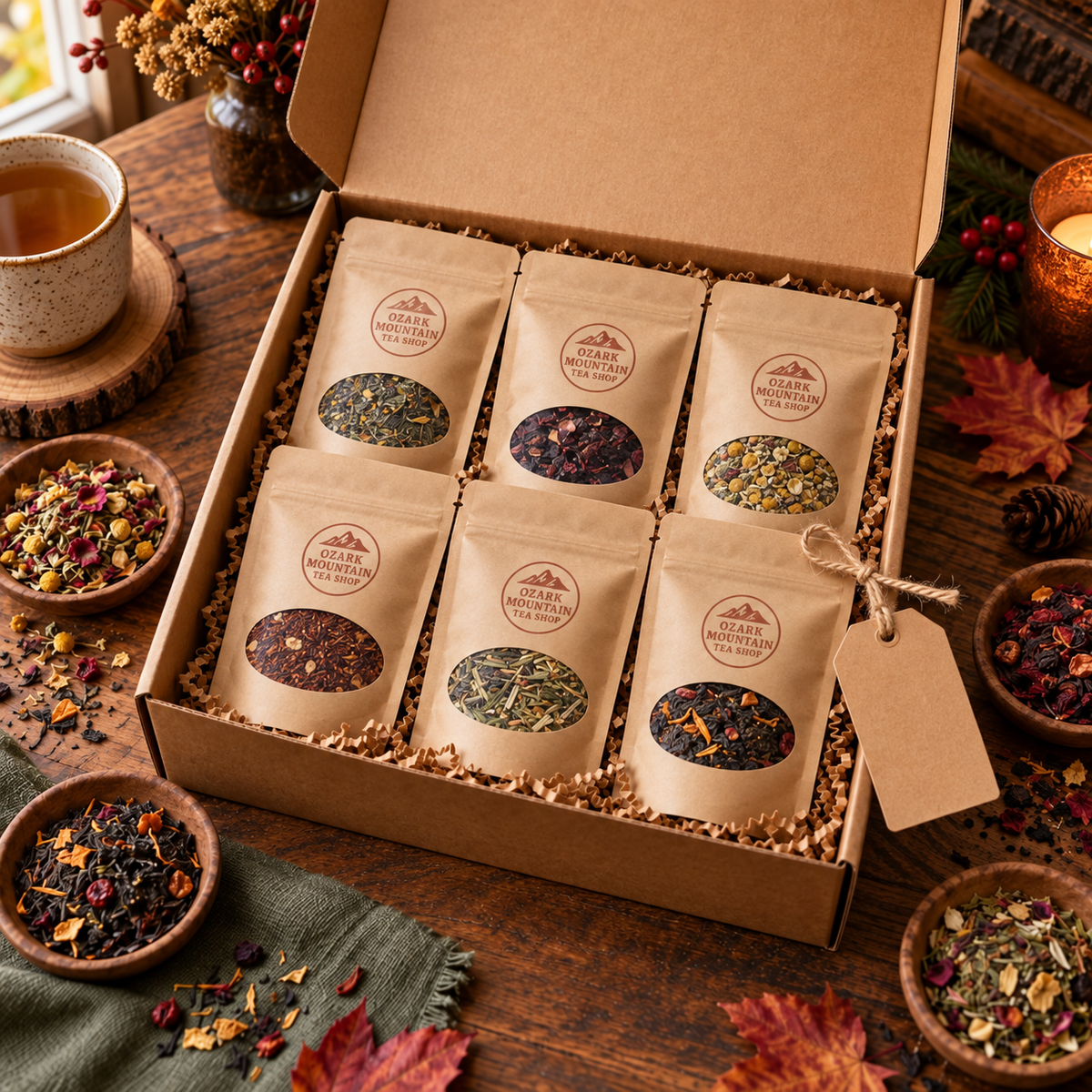 Build Your Own Tea Bundle gift box with six Ozark Mountain Tea Shop bags